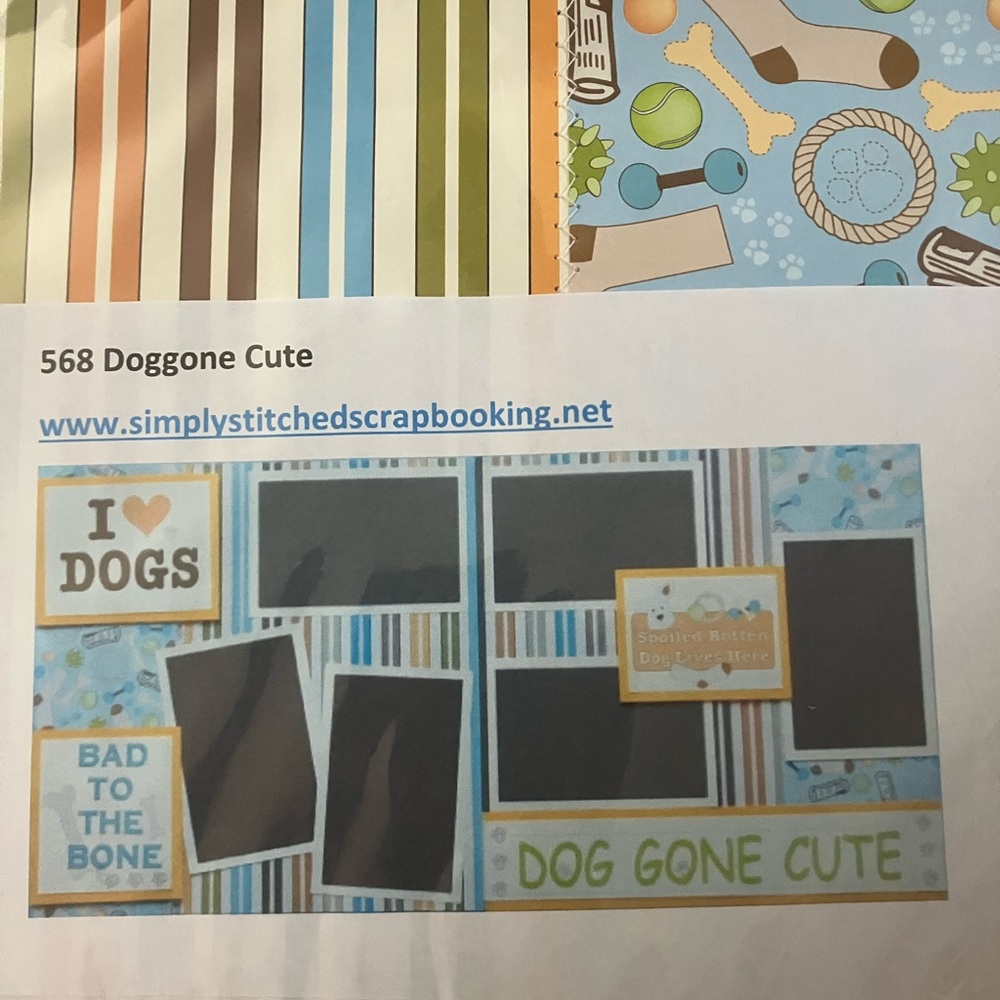 Doggone Cute Simply Stitched 2 page Scrapbooking Kit - Blue and Brown